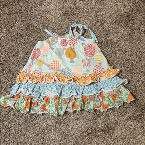Colorful Air Balloon Print Dress with Ruffles